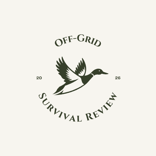 Off-Grid Survival Review logo featuring a flying mallard duck